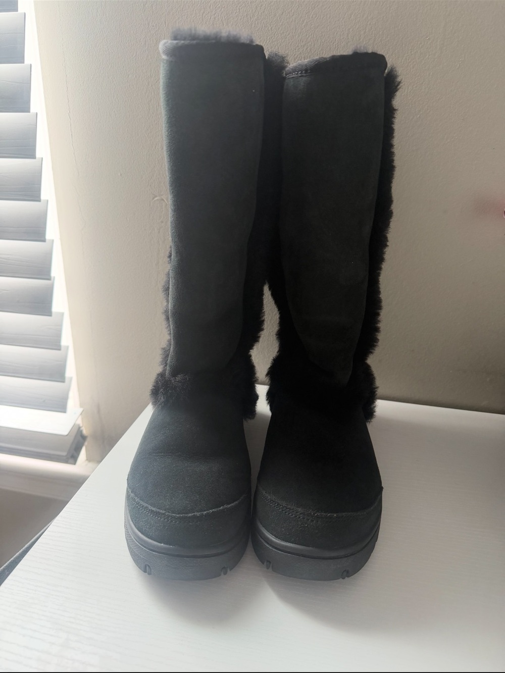 UGG Tall Black Faux-Fur Trim Winter Boots